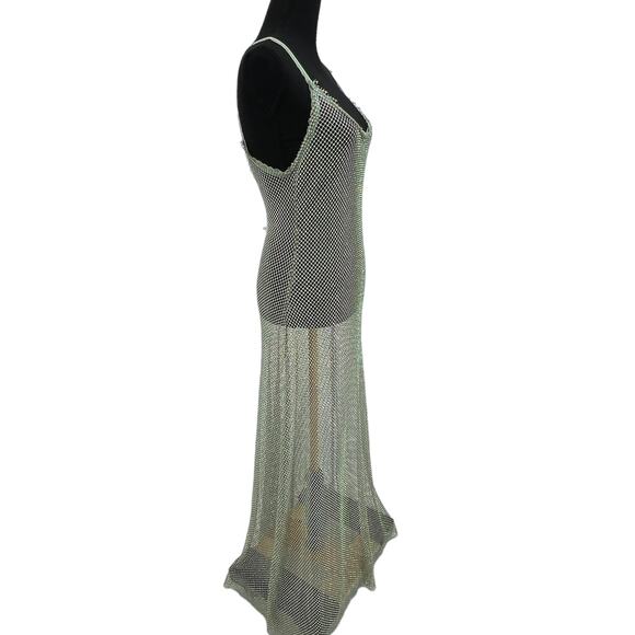 New Free People Sheer Open Weave Slip Maxi Dress Green Rhinestone Boho Beach - Picture 11 of 16
